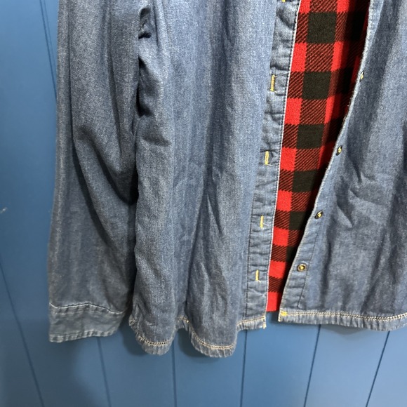 Riders Women's‎ Blue Button Up Buffalo Plaid Fleece Lining Size Med Cotton Shirt - Picture 7 of 12